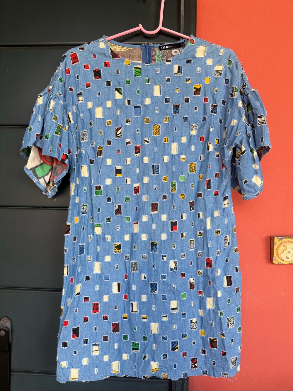 Ina Patchwork Cutout Denim Dress with Multicolor Lining
